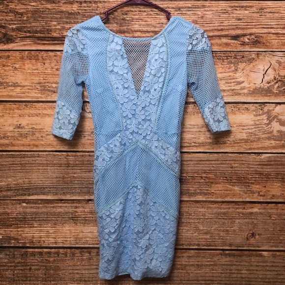 Lulus Light Blue Lace Bodycon Dress - Picture 2 of 8